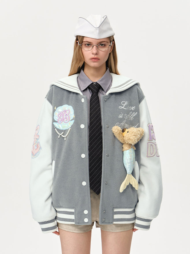 Blue & Gray Mermaid Baseball Jacket - CHINASQUAD