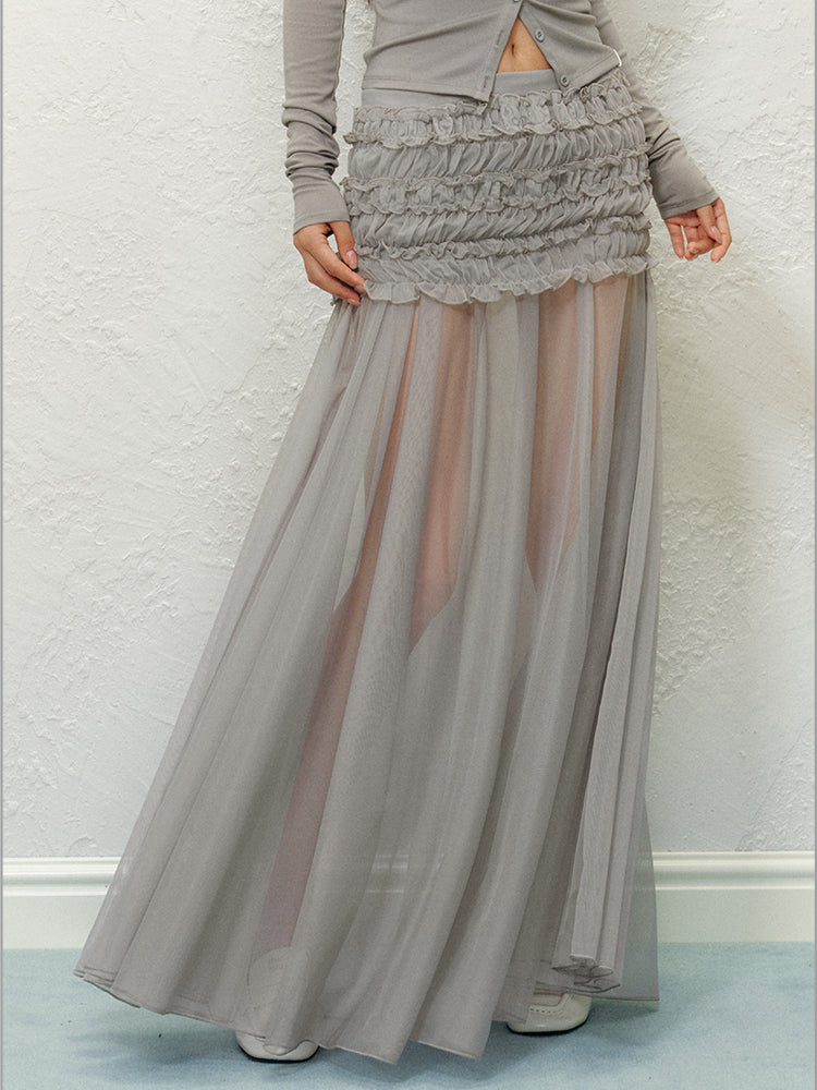 Mesh Splicing Semi-transparent Bodycon Skirt - CHINASQUAD