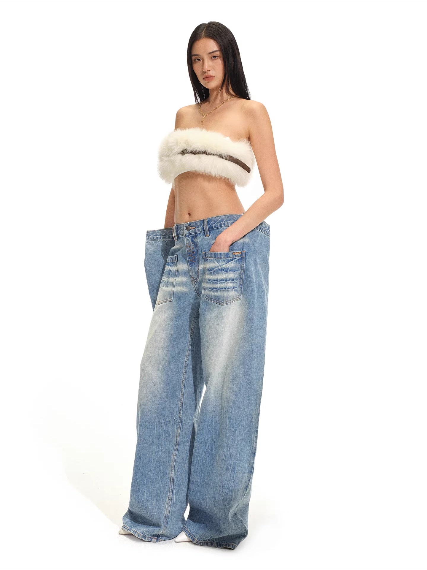 Low-Rise Wide-Leg Denim Pants