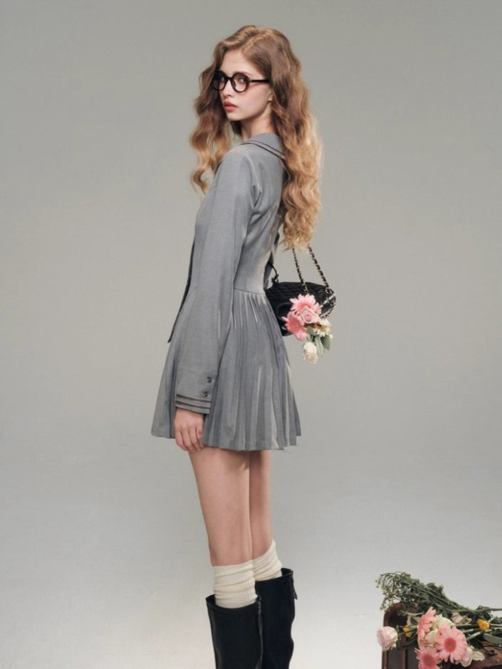 Pleated Long Sleeve Dress - CHINASQUAD