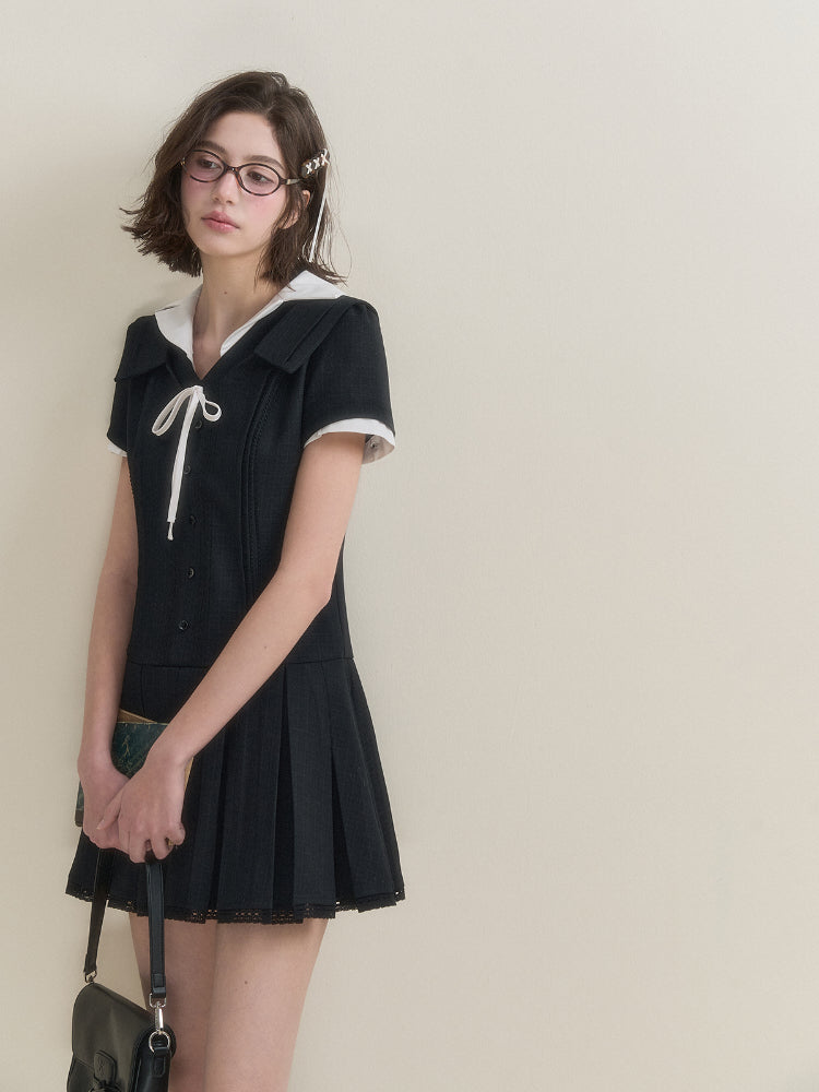 Dark Grey Striped Miu Style Dress - CHINASQUAD