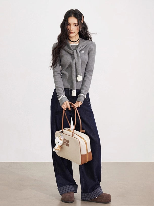 Knit Cape Two-Piece Blouse