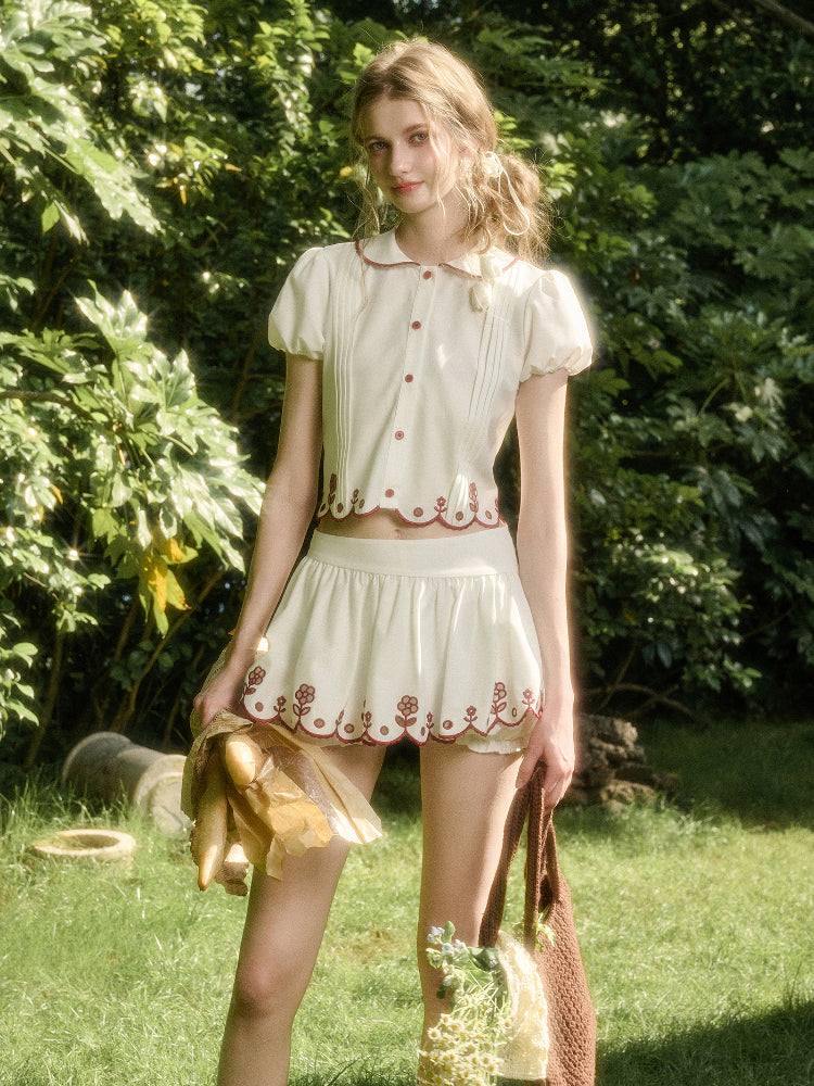 Lace Embroidery Airy Shirt & Skirt Set - CHINASQUAD