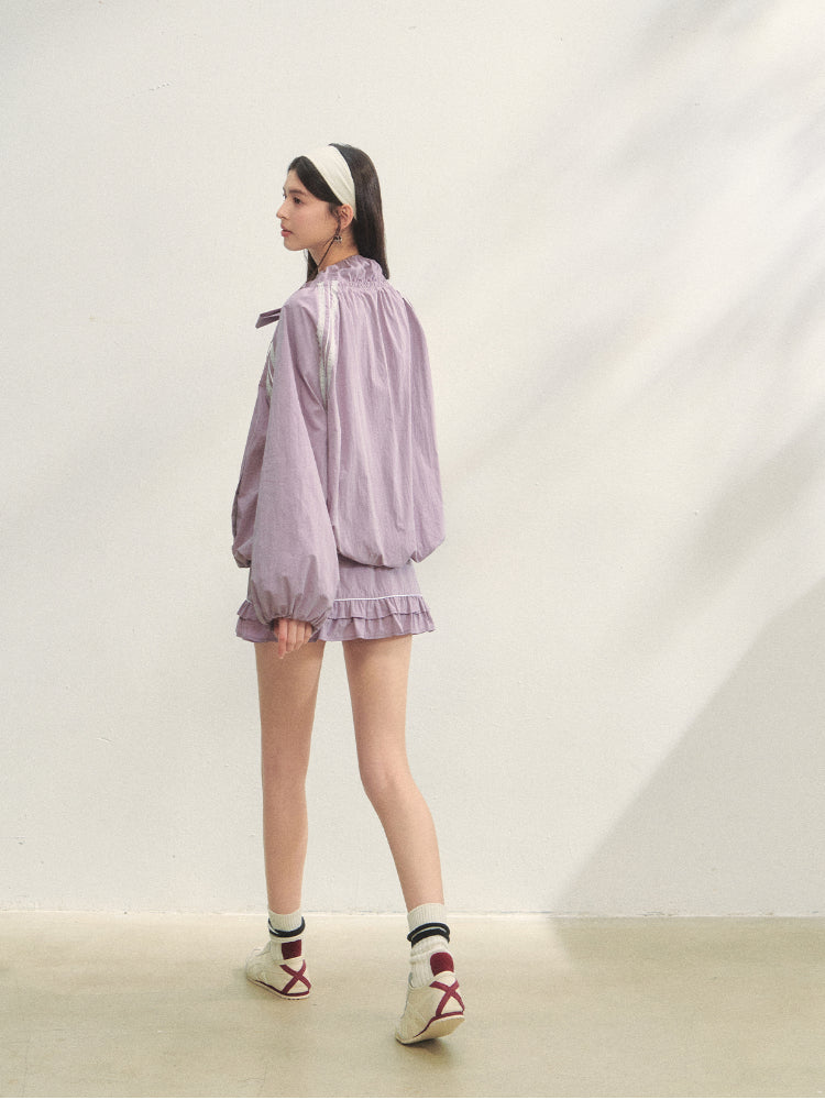 Lace Spliced Raglan Sleeve Sun Protection Shirt & Skirt Set - CHINASQUAD