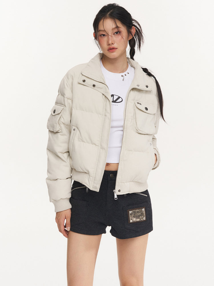 White Fitted High Collar Cotton Jacket - CHINASQUAD