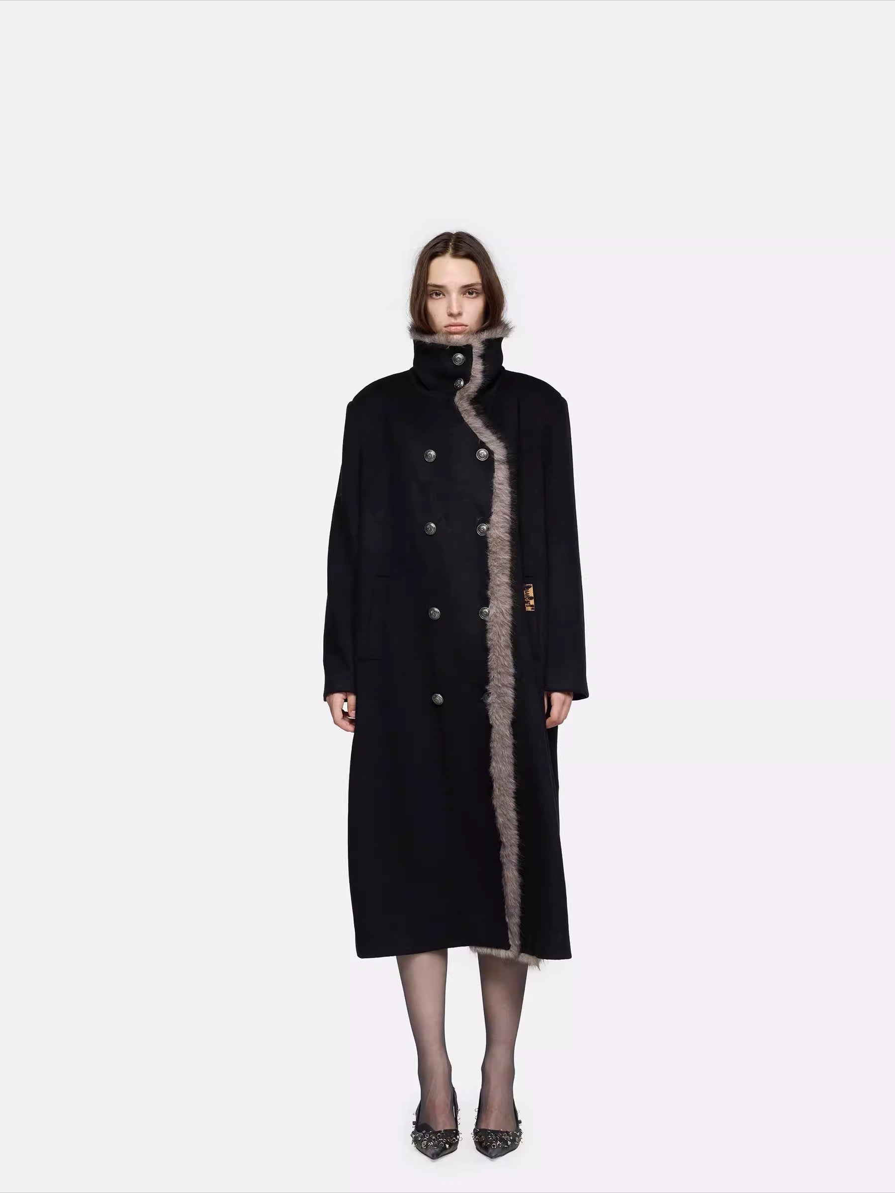 Detachable Fur Collar Wool-Blend Coat