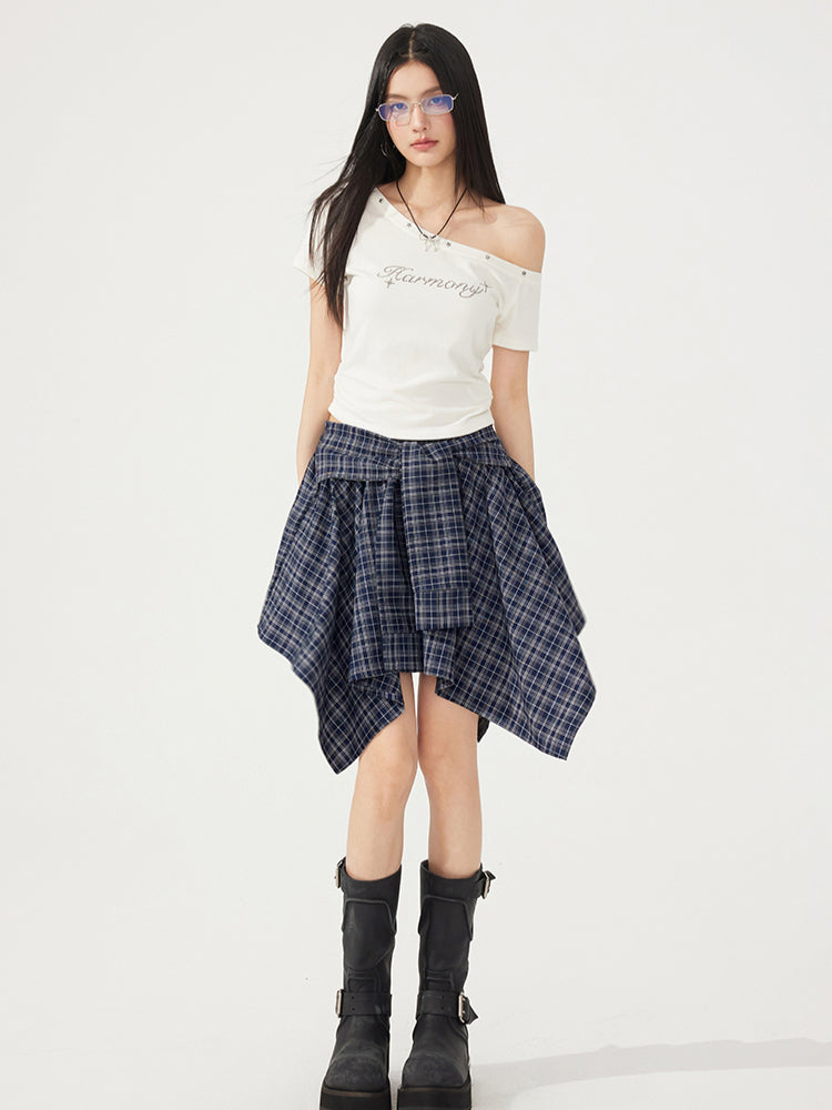 High-Elasticity Star-Studded Diagonal Shoulder T-Shirt - CHINASQUAD