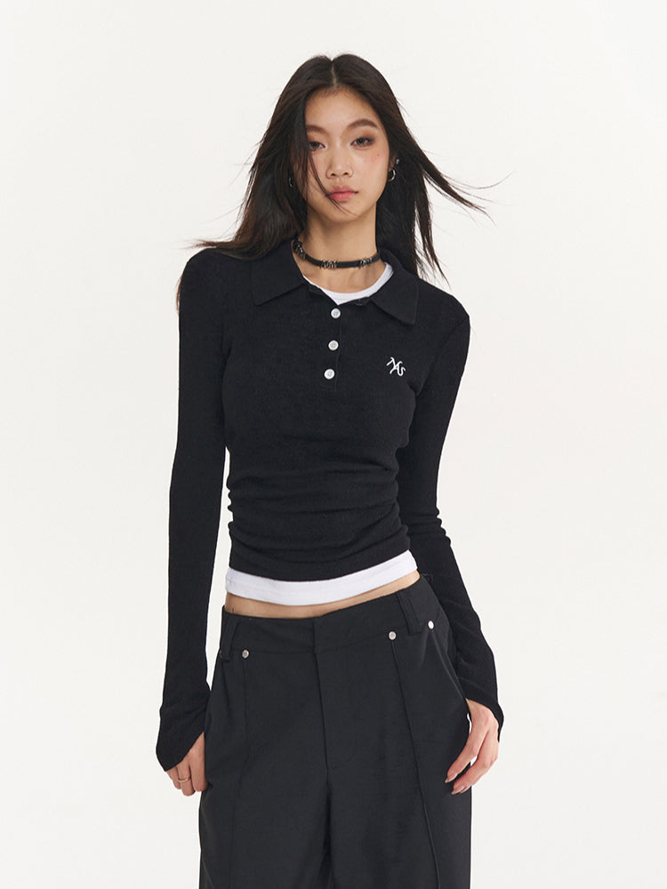 Black & Yellow Wool Polo Knit Top - CHINASQUAD