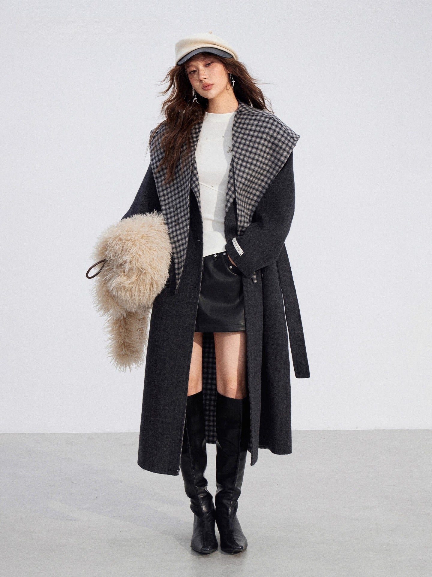Plaid Wool-Blend Double-Faced Coat
