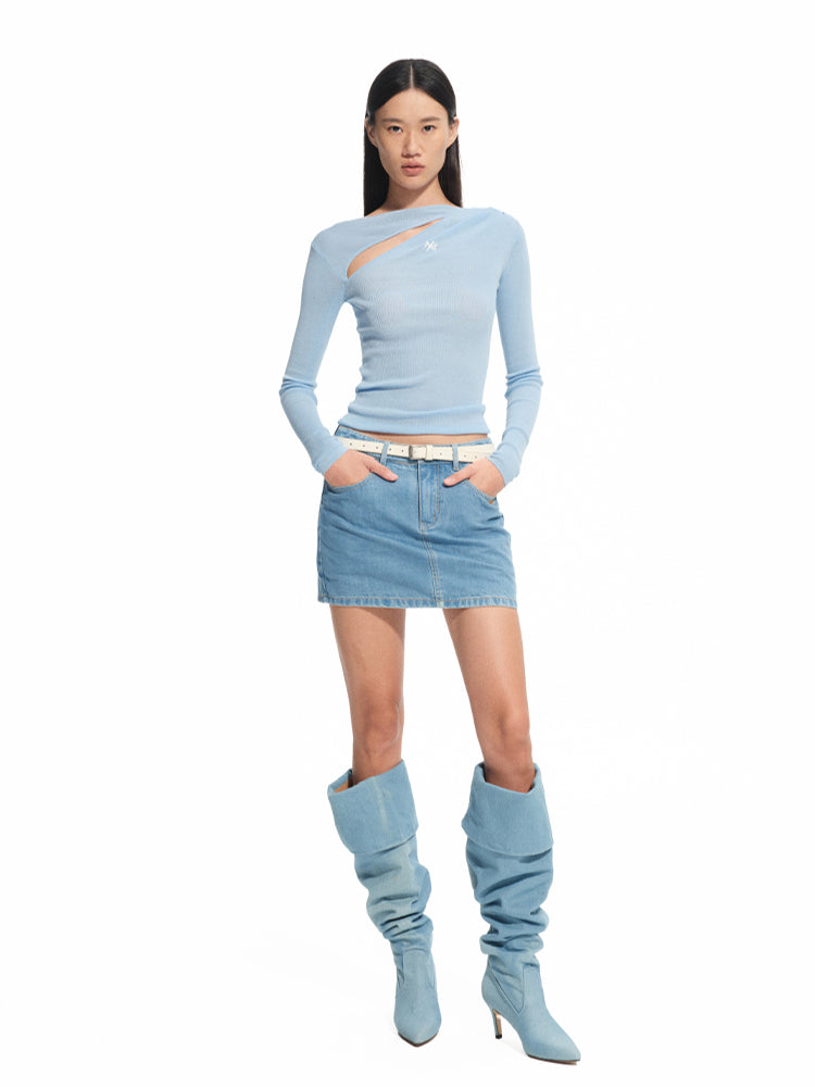 Denim Mid-rise Straight Pencil Skirt - CHINASQUAD