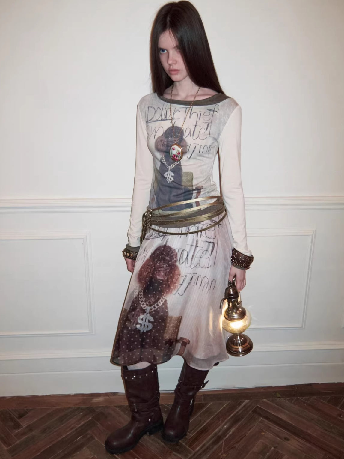 Layered-Effect Graphic Long-Sleeve T-Shirt