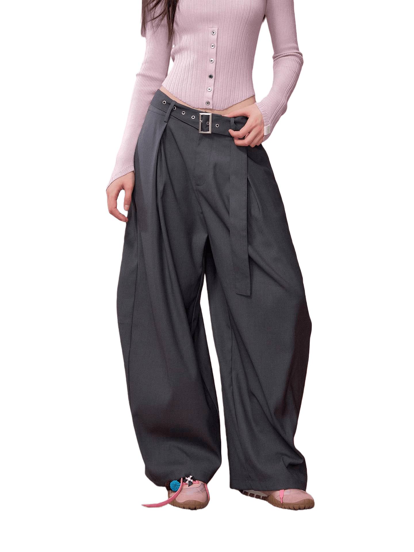 Tailored Drape Wide-Leg Suit Trousers