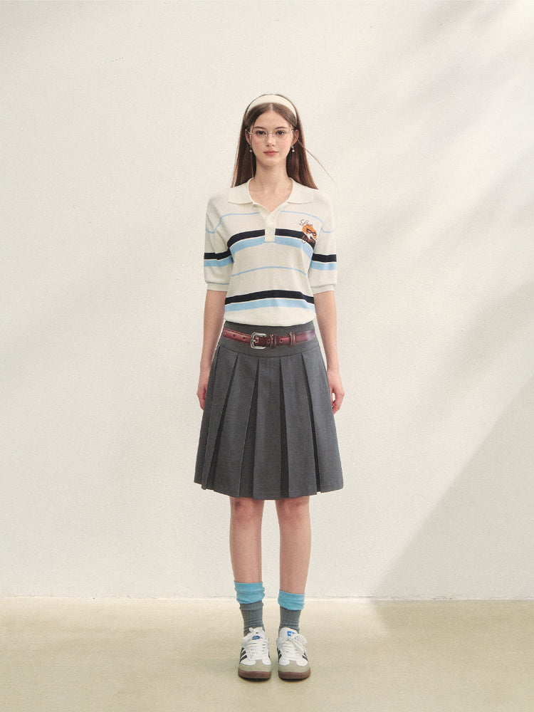 Embroidered Striped Knitted Short-sleeve Polo Shirt - CHINASQUAD