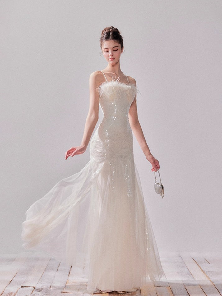 Starlit Pearl Sequin Mesh Mermaid Gown