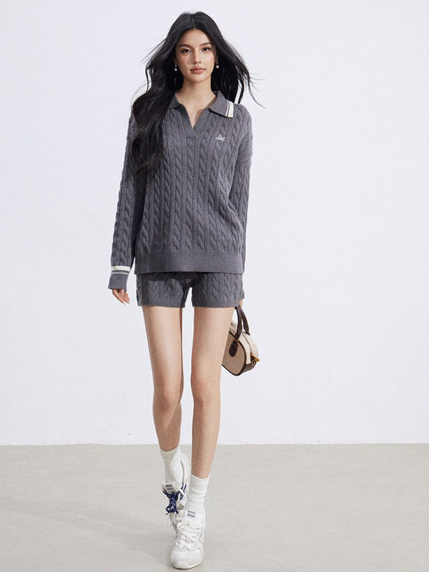 Color-Block Knit Top and Shorts Two-Piece Set