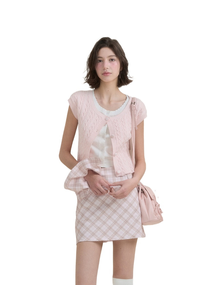 Fake Two-piece Short Sleeve Knitted Top - CHINASQUAD