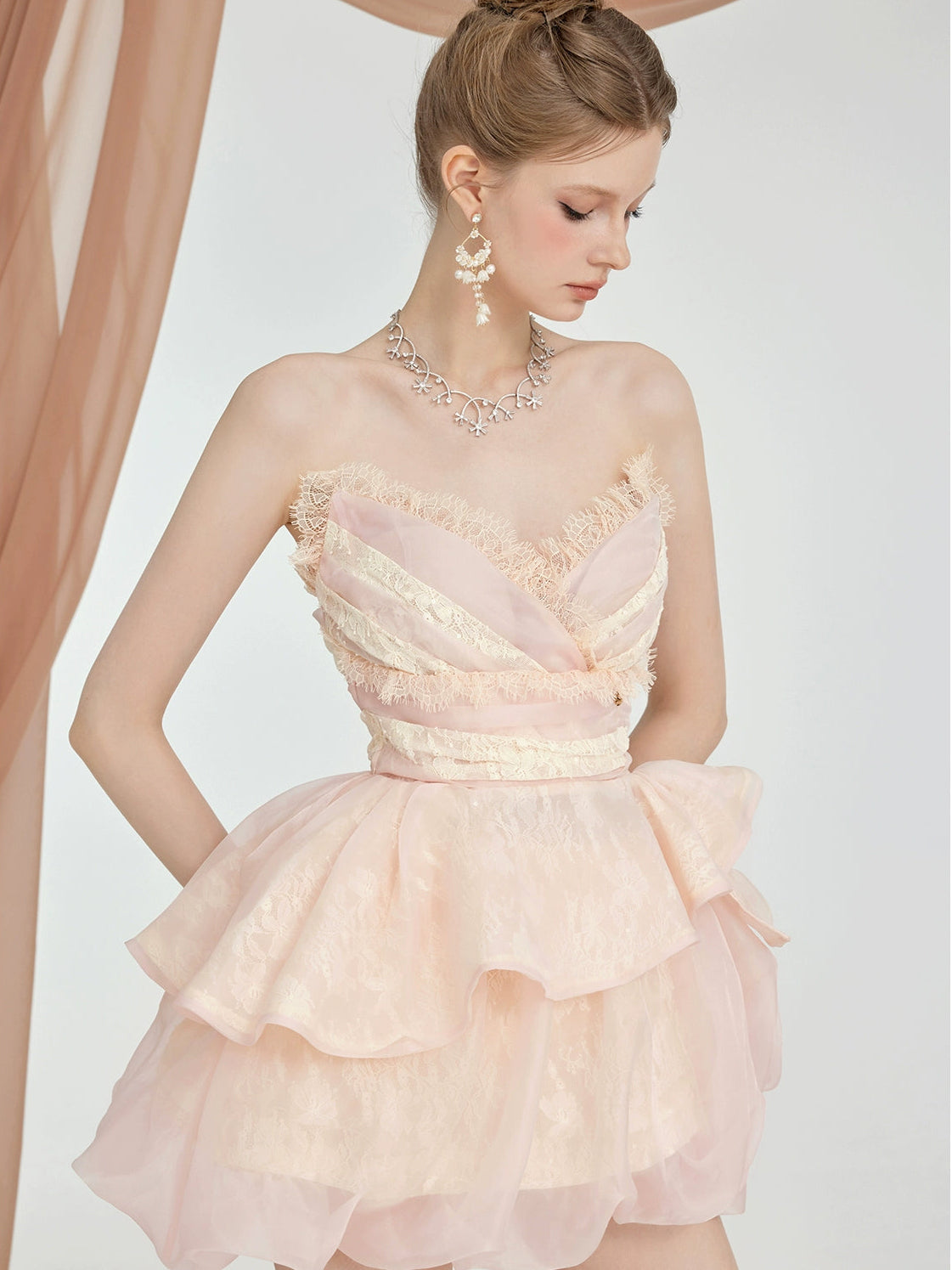 Berry Irregular Design V-Neck Bustier & Skirt Set - CHINASQUAD