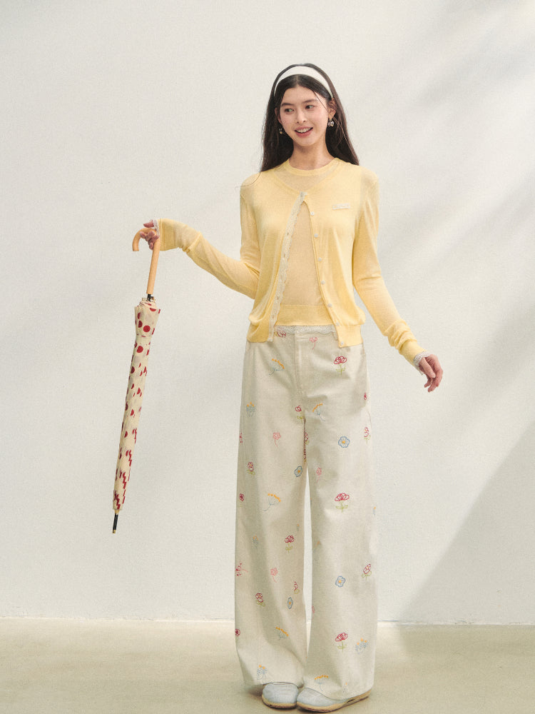 Floral Embroidered Casual Straight-leg Pants - CHINASQUAD