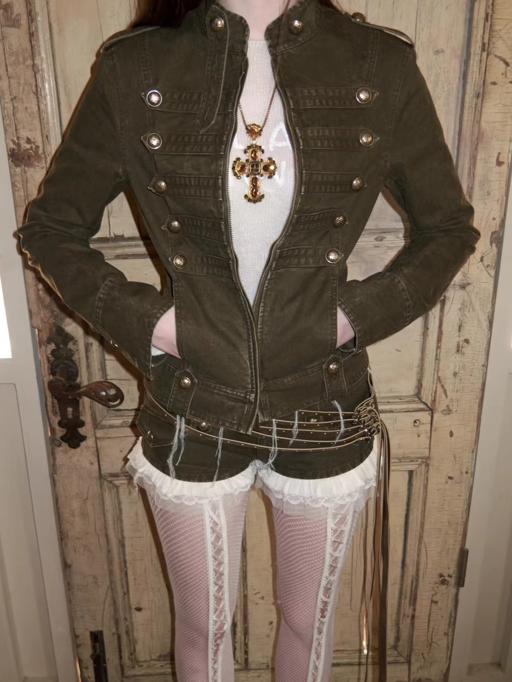 Double-Breasted Distressed Canvas Jacket