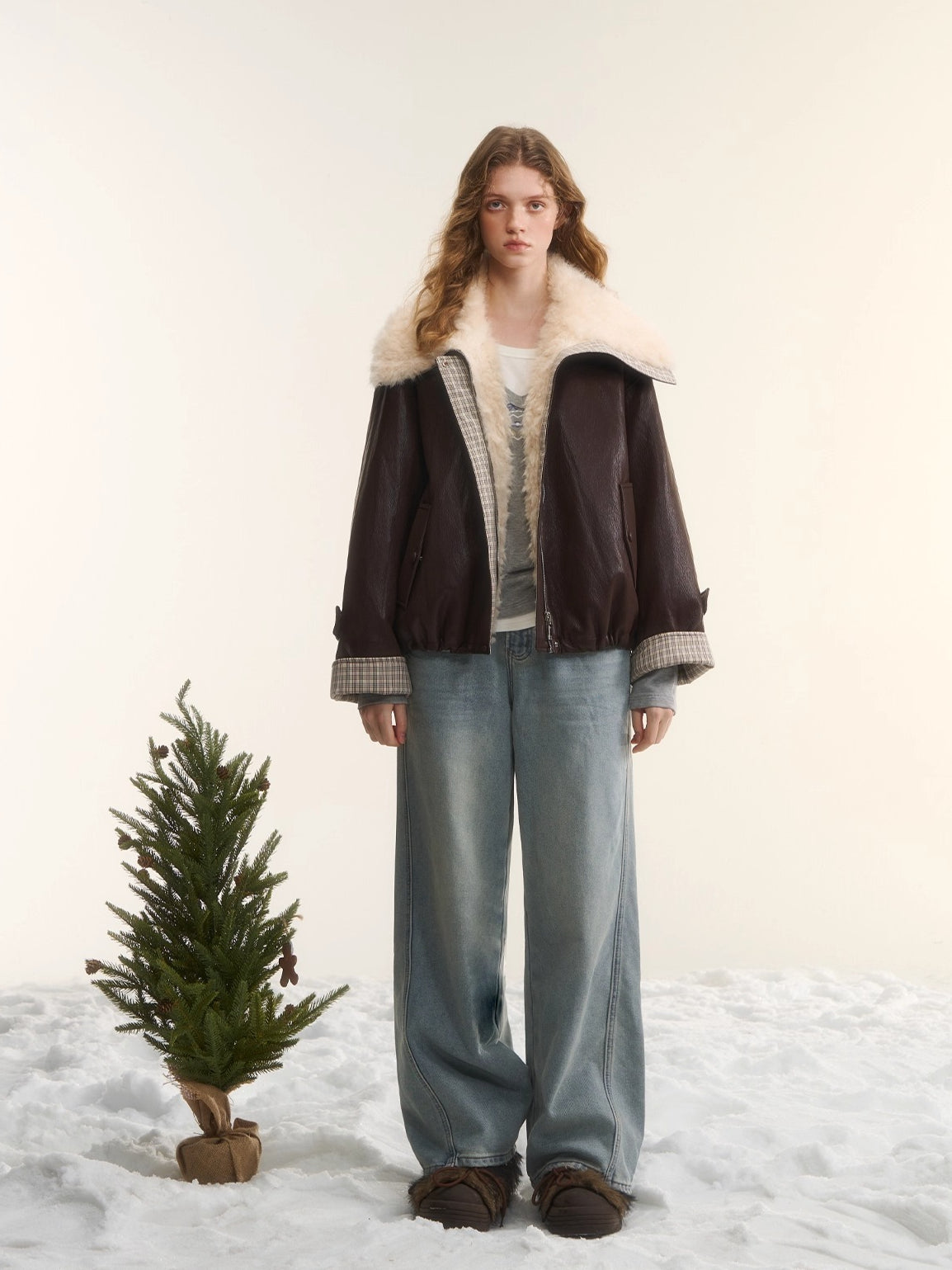 Faux-Fur Collar Down Leather Jacket