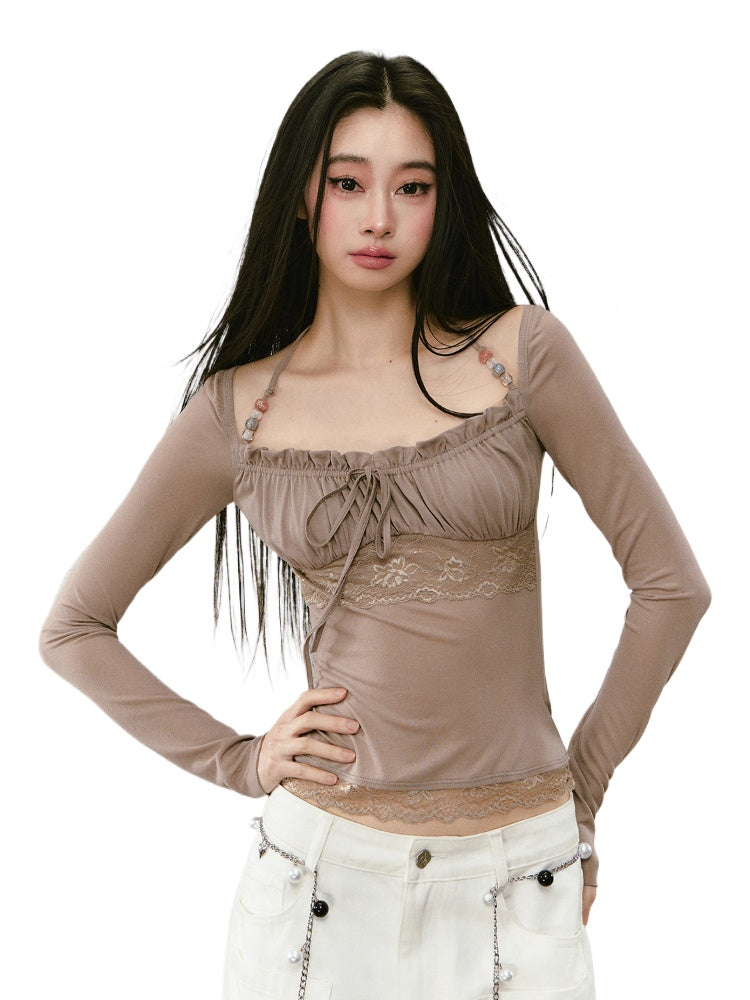 Lace Panel Beaded Acetate T-shirt - CHINASQUAD