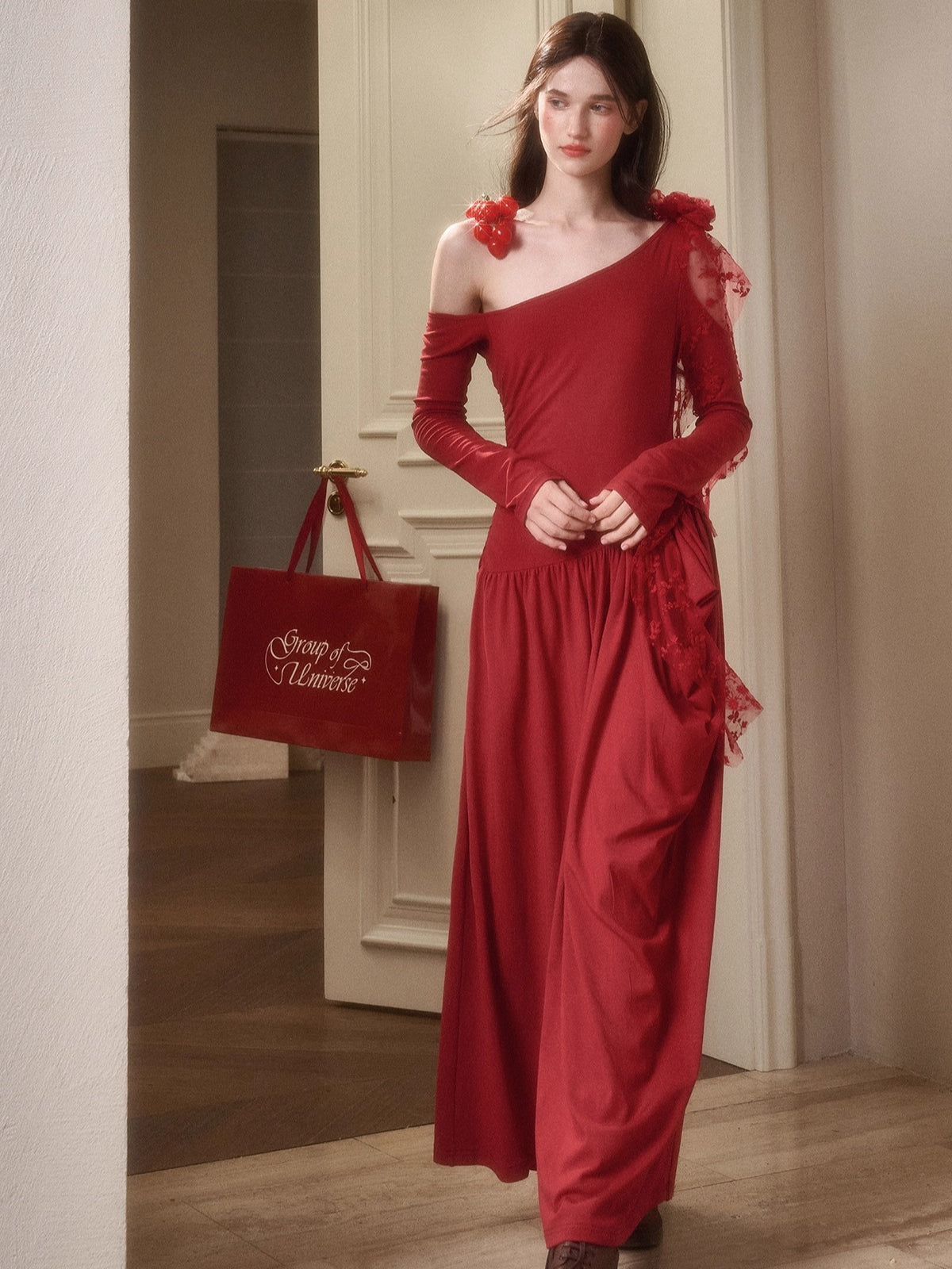 Berry Glaze Off-Shoulder Knit Maxi Dress