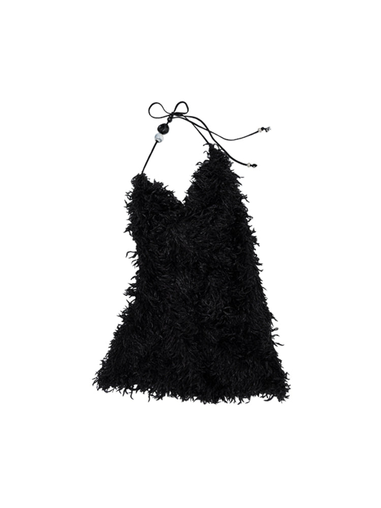 V-Neck Beaded Draped Collar Halter Cami Top - CHINASQUAD