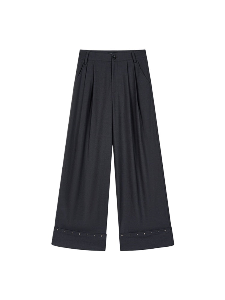 Cuffed Hem Studded Casual Pants - CHINASQUAD