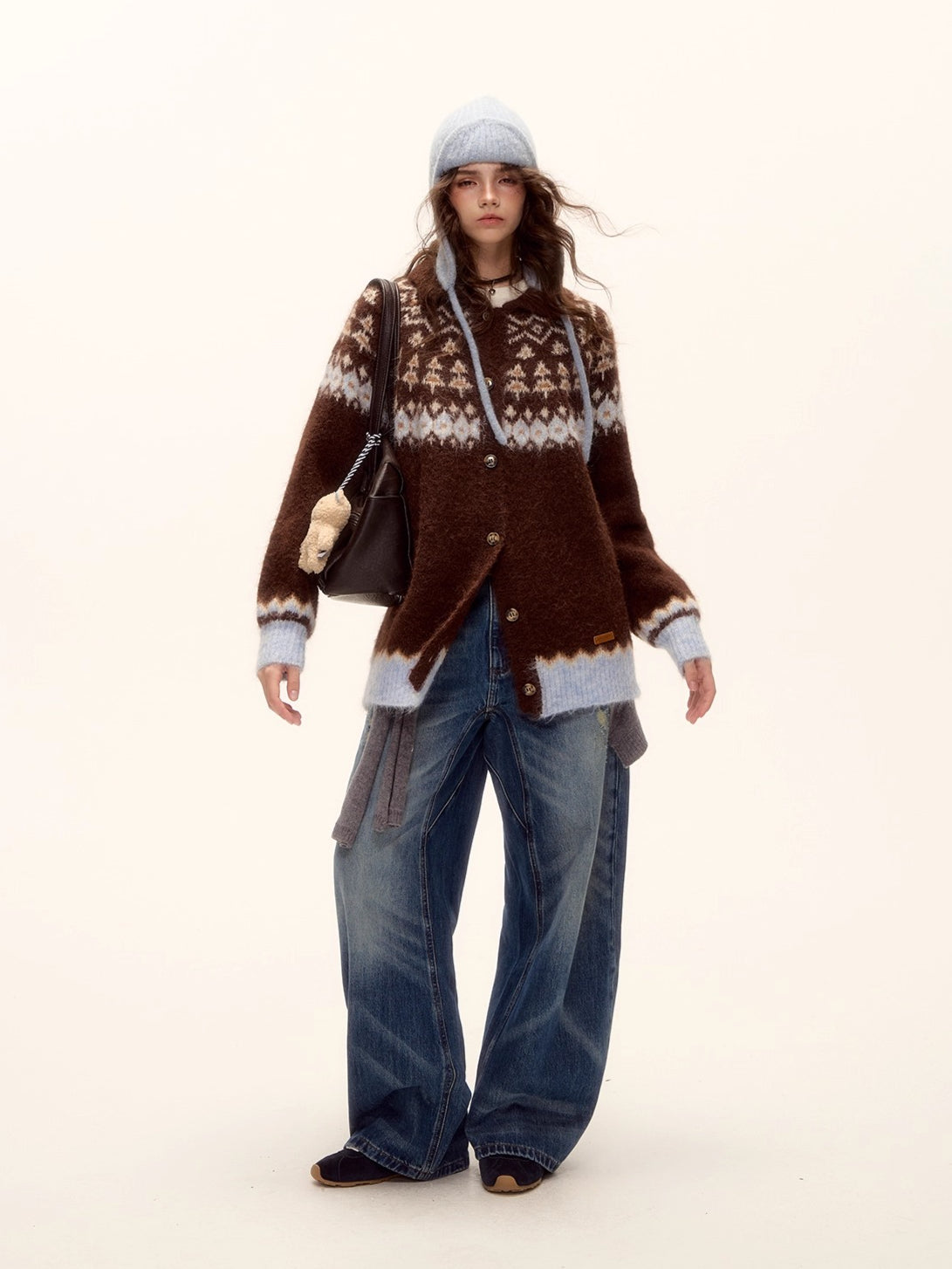 Vintage Washed Distressed Wide-Leg Jeans