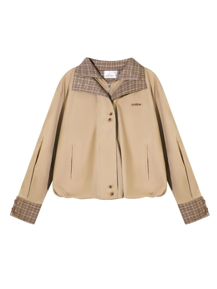 Two-piece Plaid Spliced Cocoon-shaped Trench Jacket - CHINASQUAD