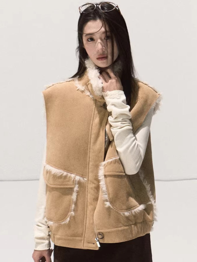 Faux Shearling Suede Jacket & Vest