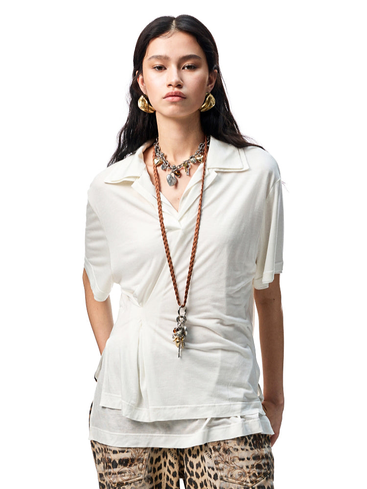 Oversized Fake Two-piece Polo Shirt - CHINASQUAD