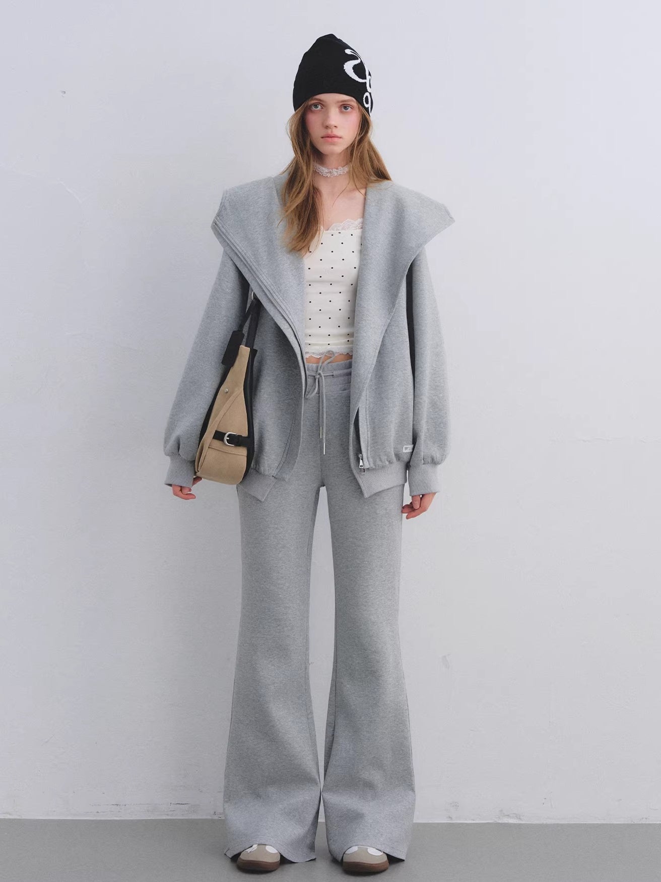 Hooded Zip-Up Sweatshirt & Flared Sweatpants Set