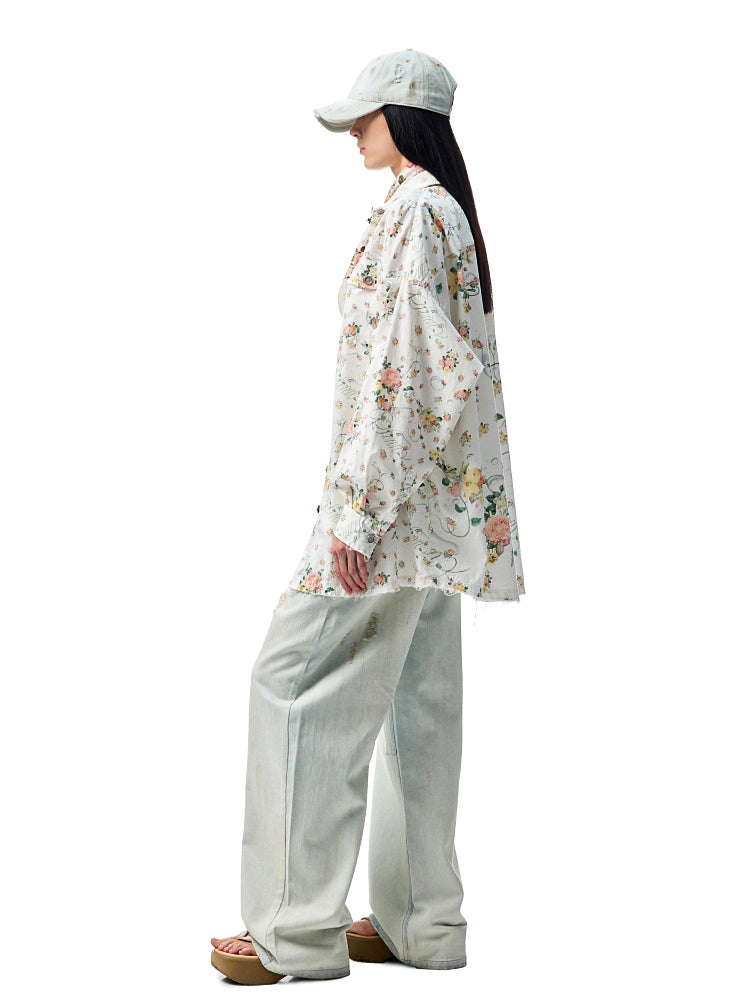 Patchwork Floral Washed Cotton-Linen Shirt - CHINASQUAD
