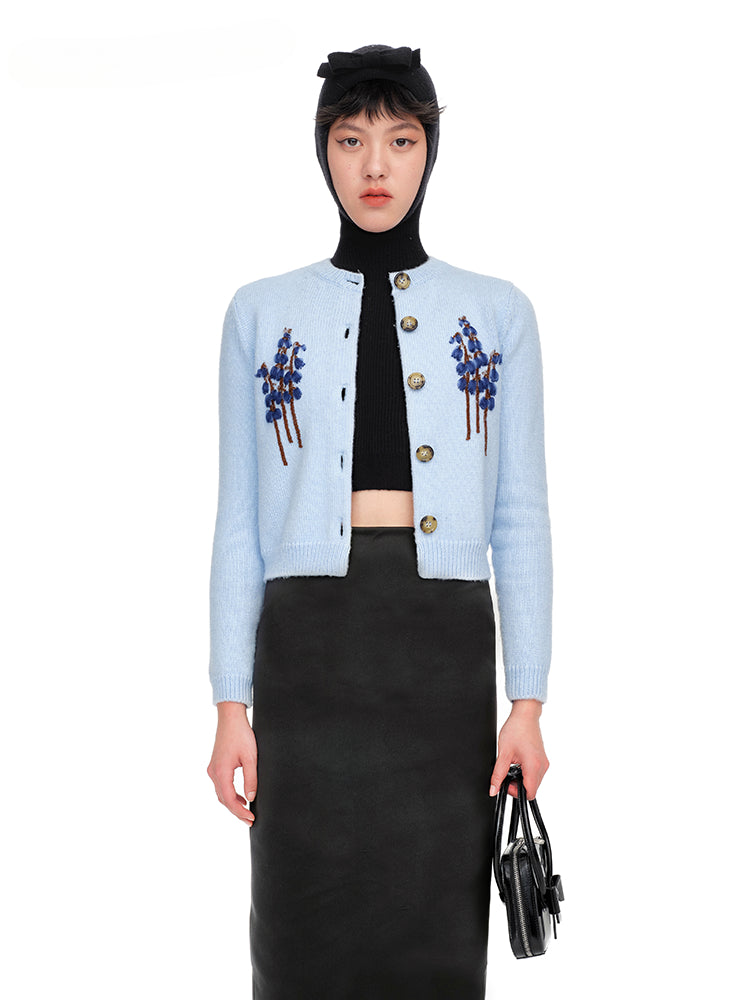 Sweet Floral Embroidered Knit Cardigan - CHINASQUAD