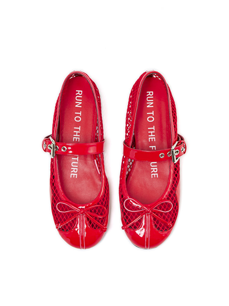 Fishing Net Woven Flat Mary Jane Shoes - CHINASQUAD