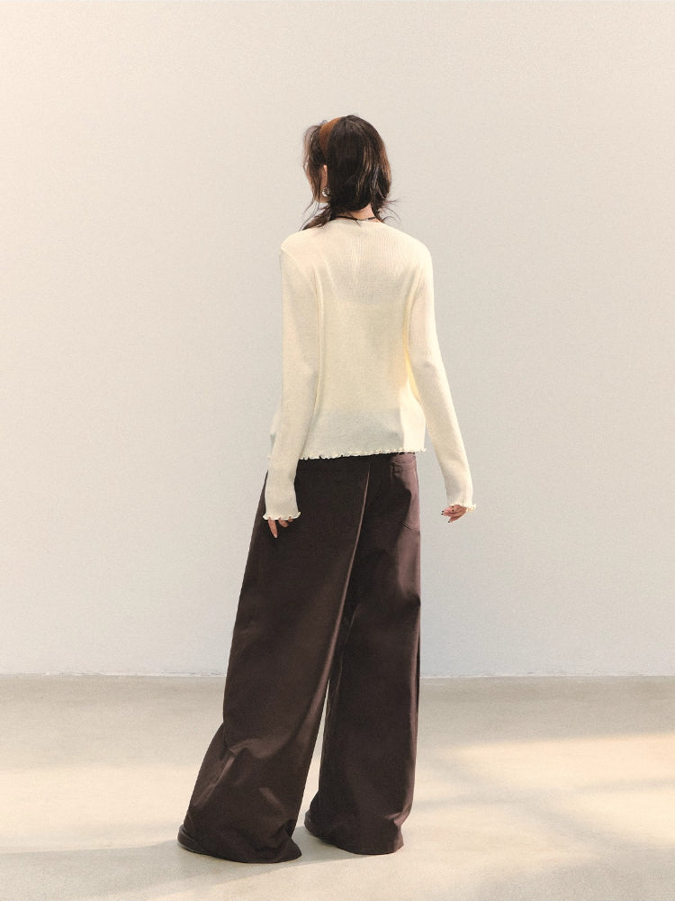 Turned-over Waist Straight-leg Casual Pants