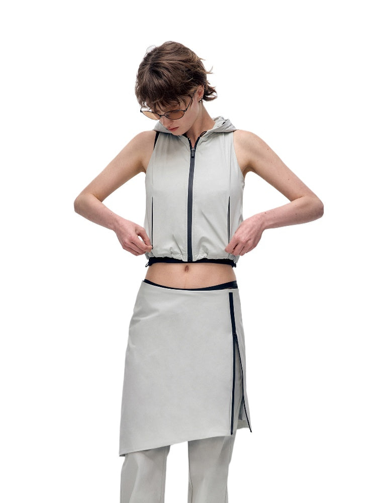 Color-block Hooded Zipper Vest & Pant Set