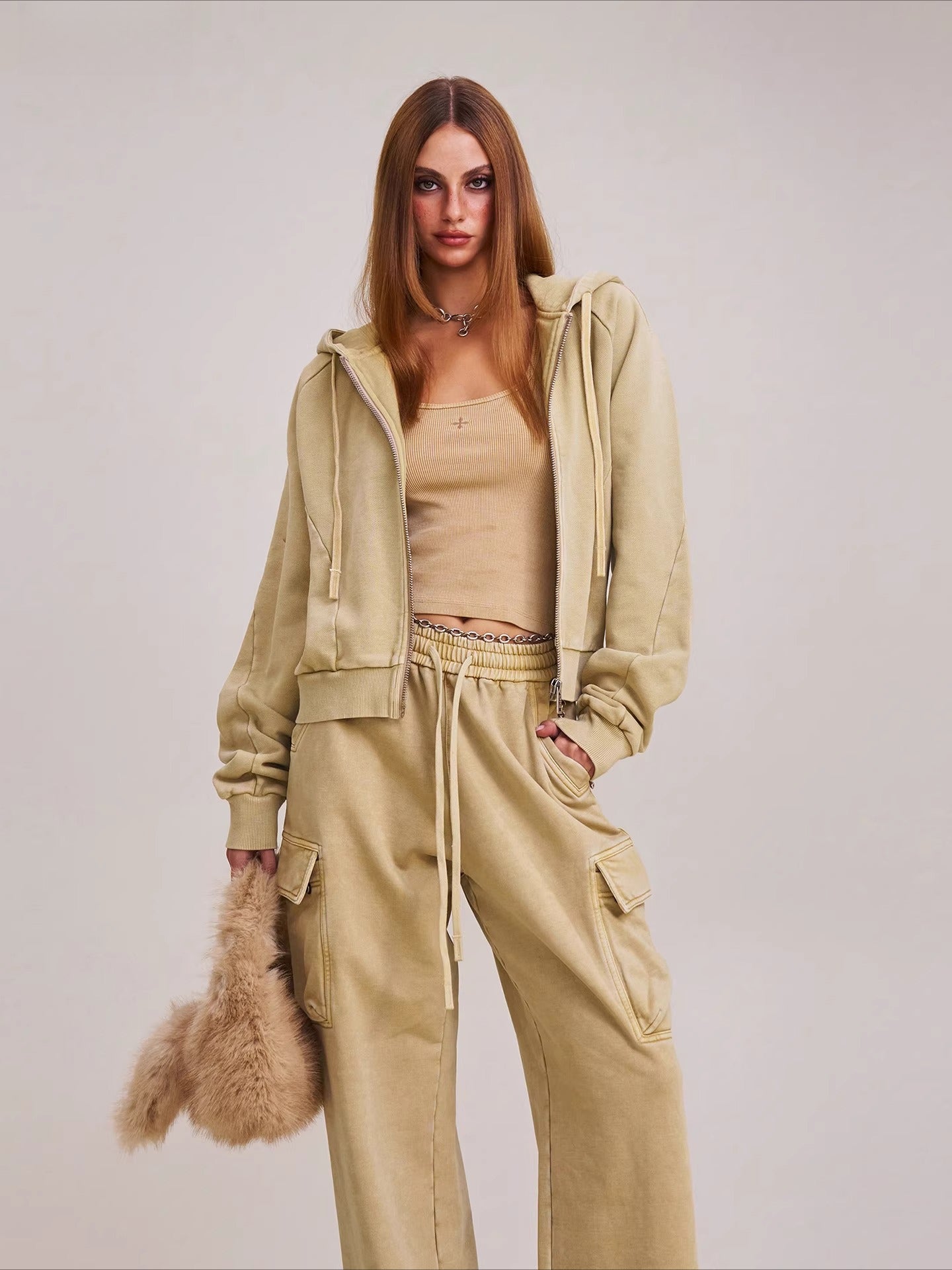 Wild Vintage Zip-up Cropped Hoodie