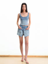 Twill Denim Big U-neck Waist Cinching Vest - CHINASQUAD