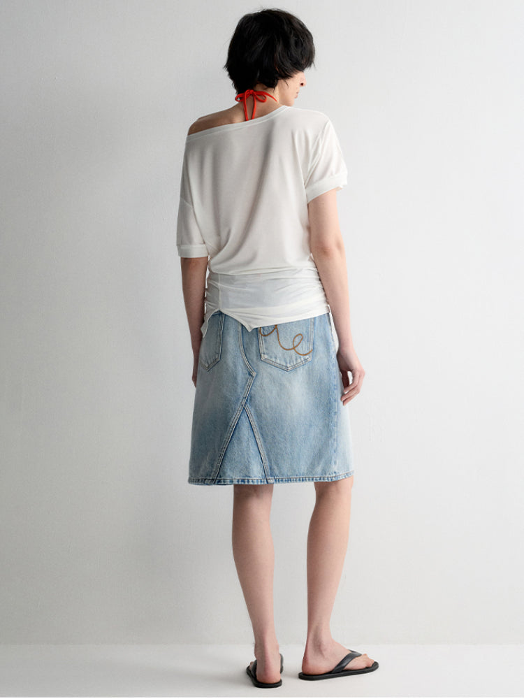 One-Shoulder Pleated Waist T-shirt - CHINASQUAD