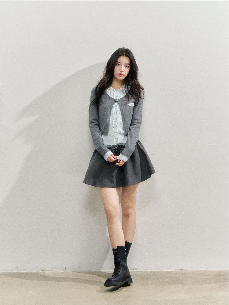 Lace Collar Fake Two-piece Cardigan - CHINASQUAD