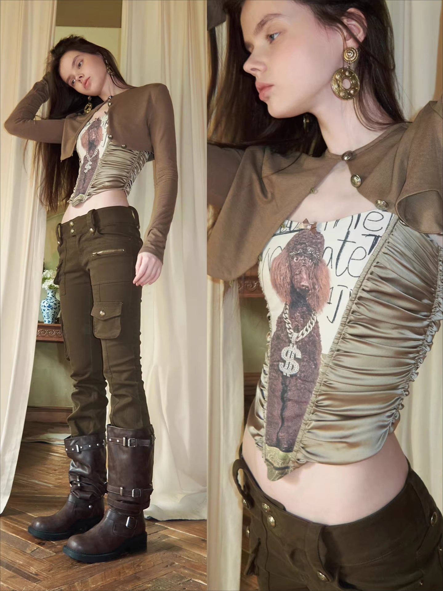 Satin-Panel Corset-Style Cropped Camisole