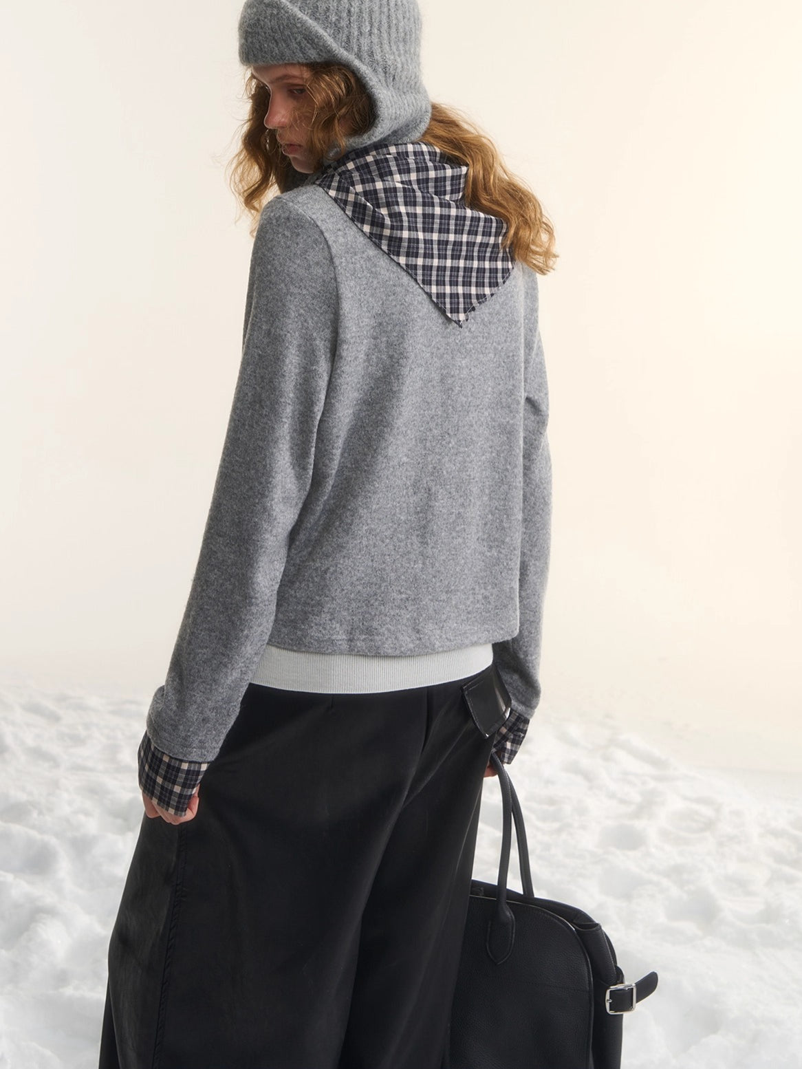 Wool-Blend Plaid Patchwork Knit Cardigan