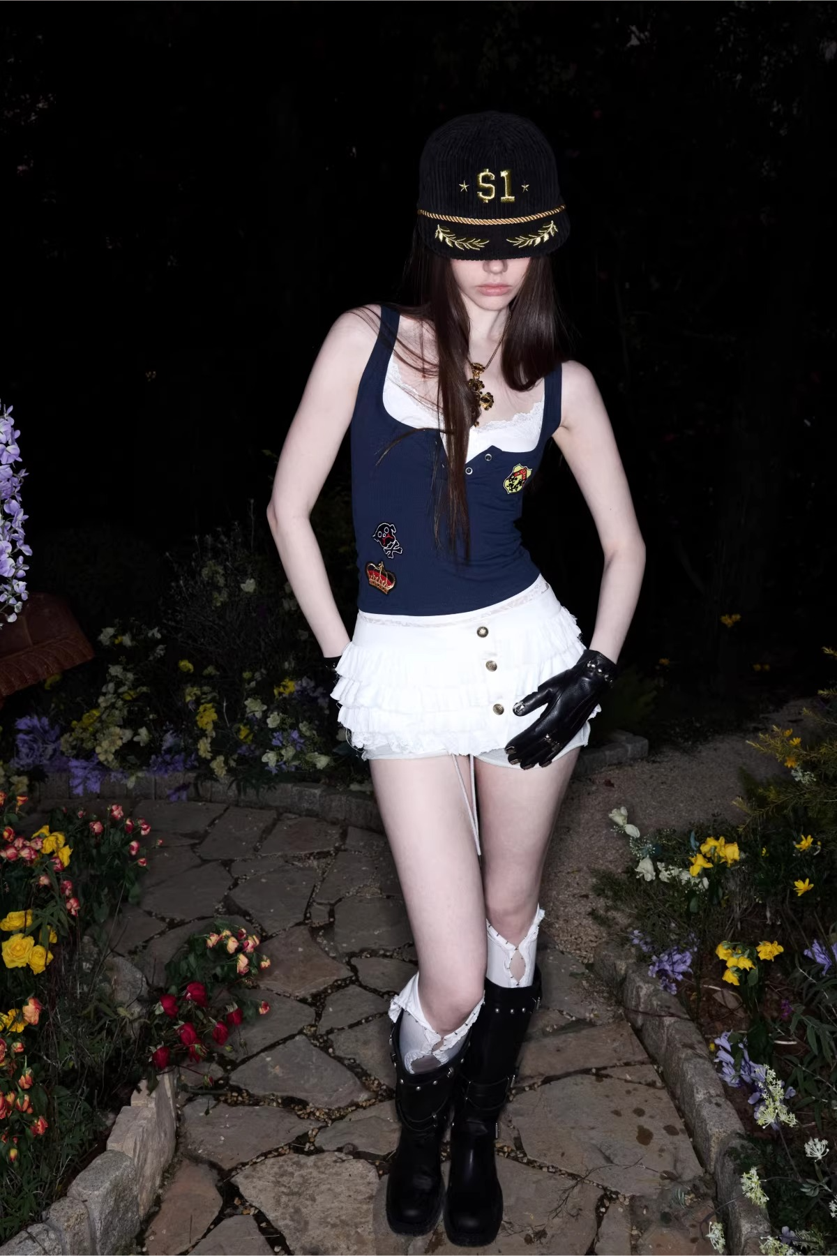 Layered Lace Patch Slim Knit Tank