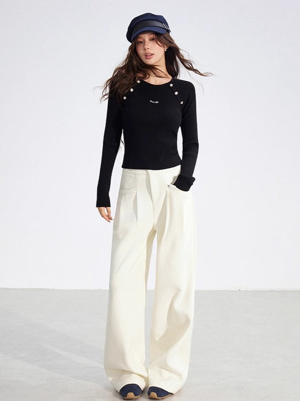 Chenille Fleece-Lined Wide-Leg Pants