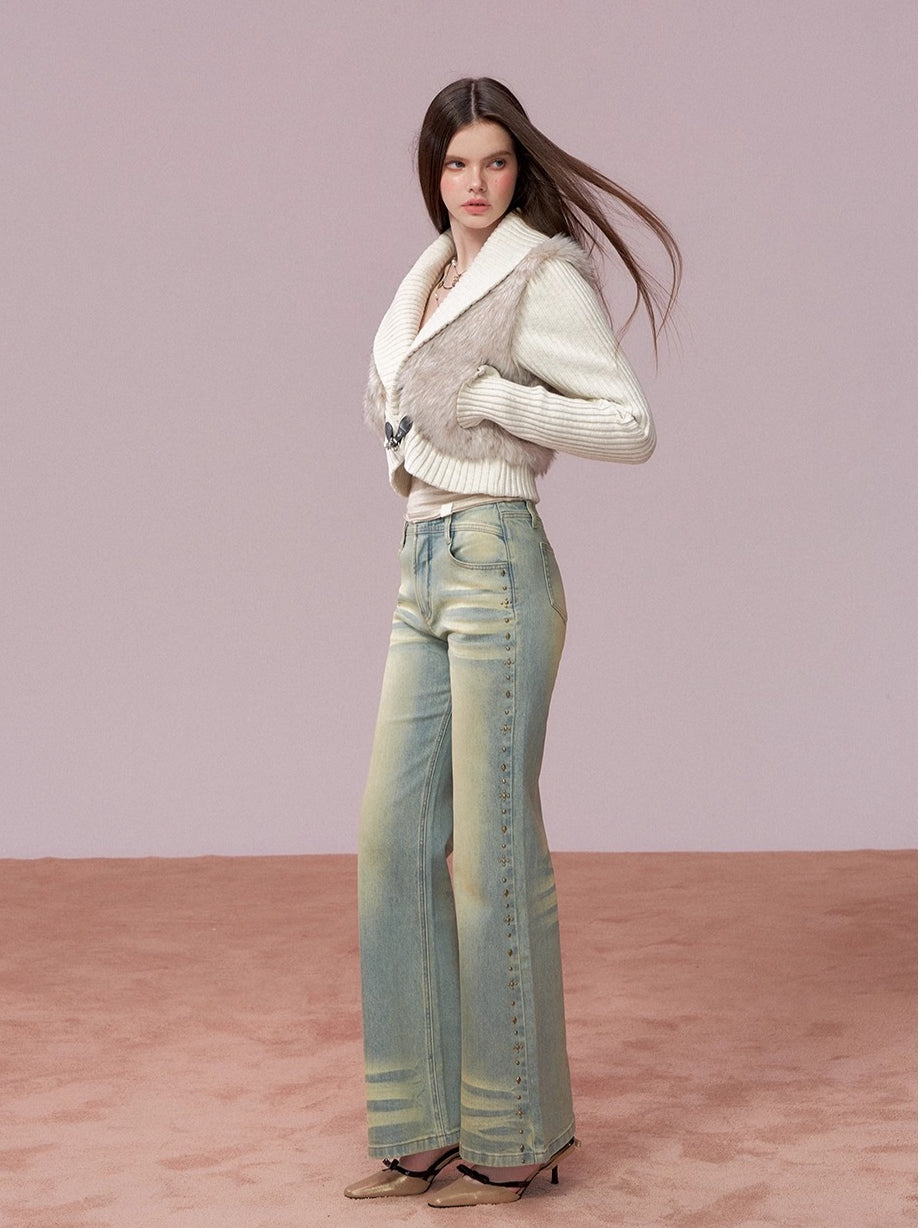 Straight-Leg Washed Denim Pants