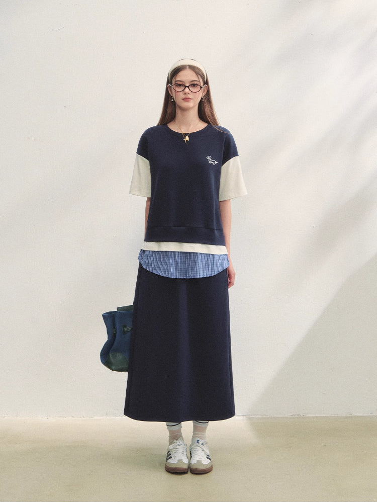 Fake 3-Piece Plaid Short-Sleeve T-shirt & Skirt Set - CHINASQUAD