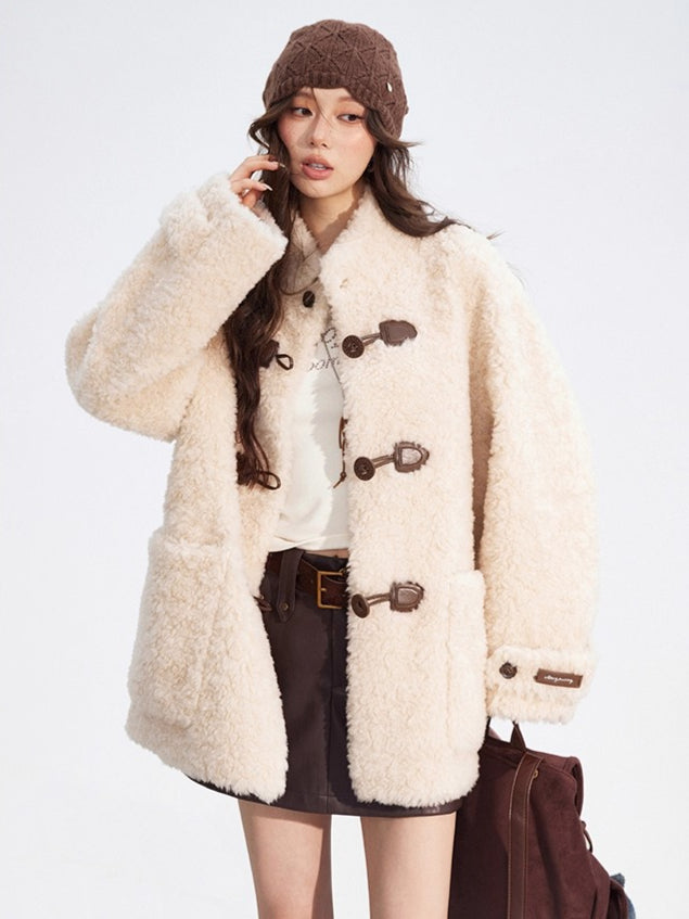 Wool-Blend Shearling Buttoned Jacket