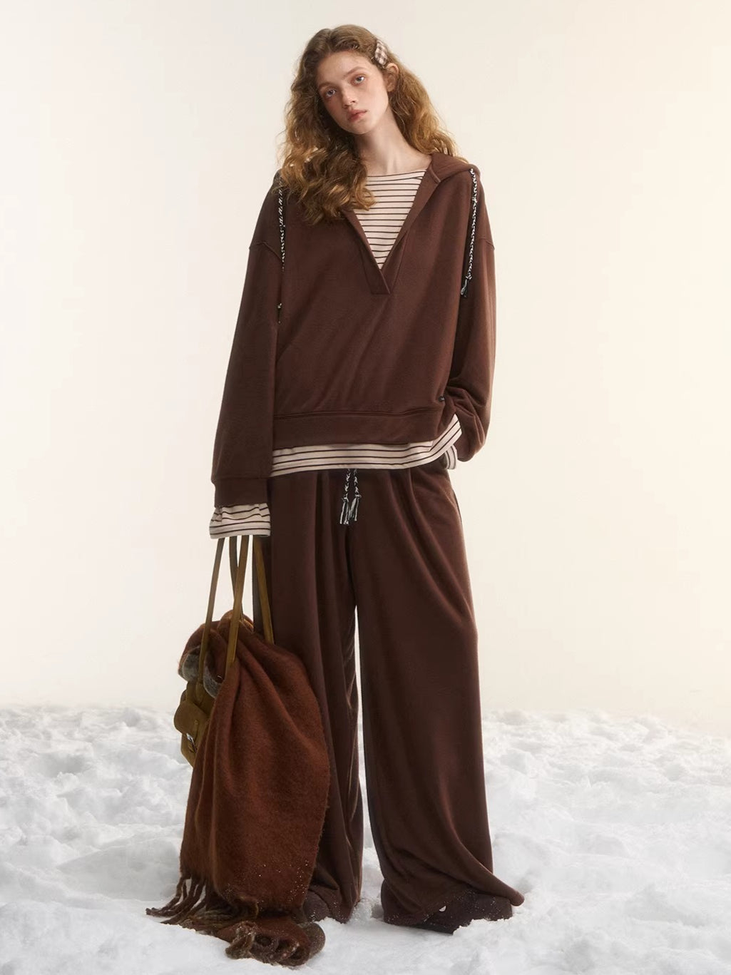Layered-Effect Sweatshirt & Wide-Leg Sweatpants Set